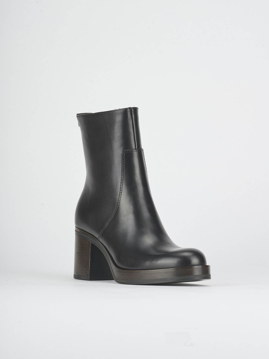 Botines de tacón alto tacón 6 cm negro cuero