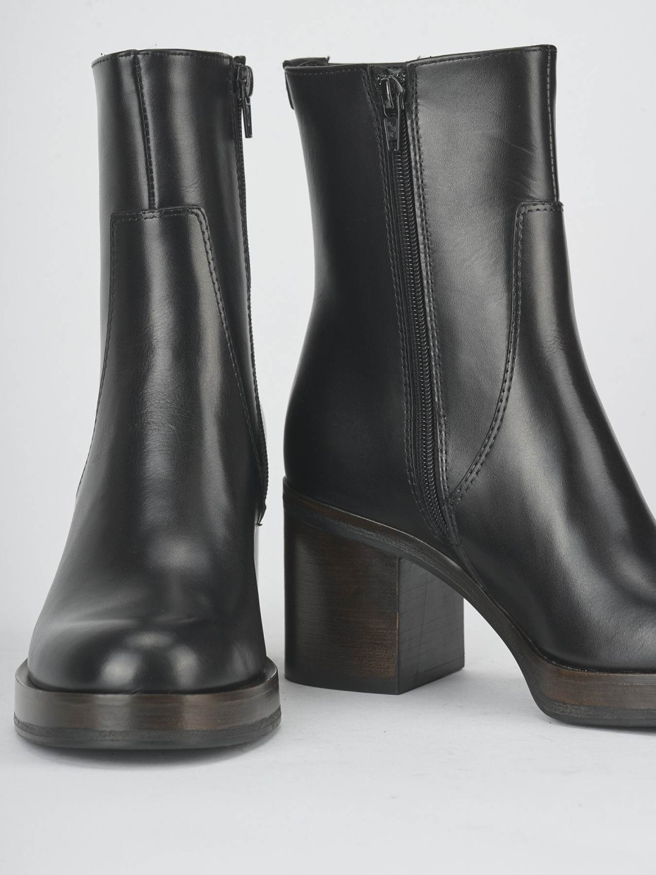 Botines de tacón alto tacón 6 cm negro cuero