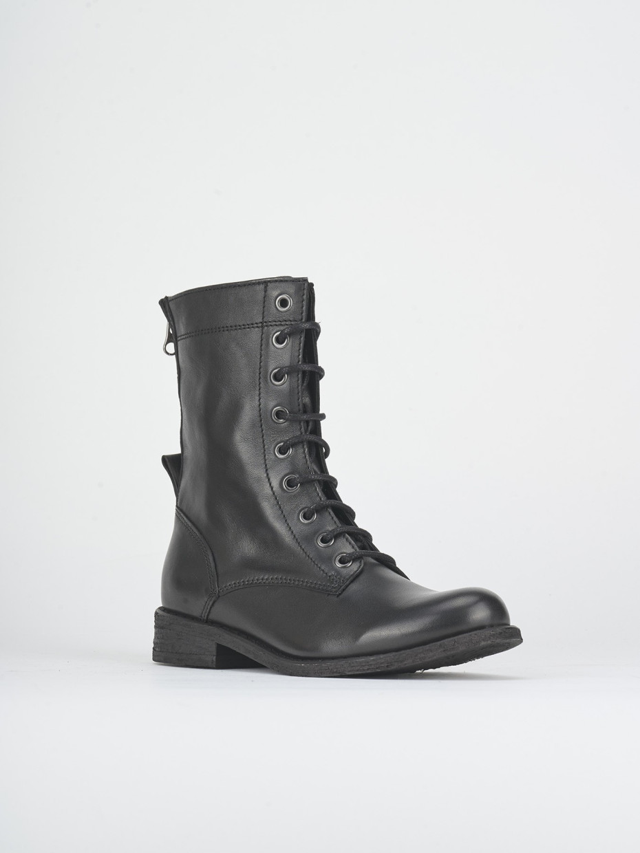 Combat boots heel 2 cm black leather