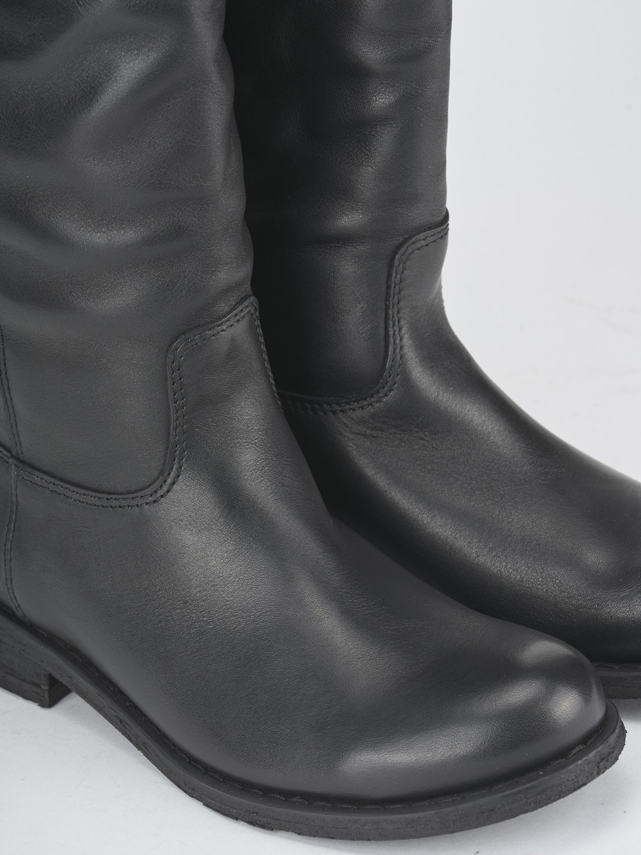 Botas de tacón bajo tacón 2 cm negro cuero