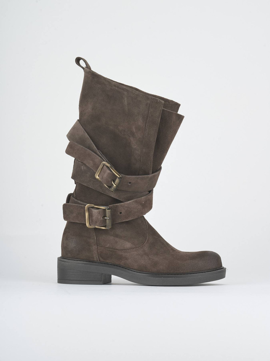 Stivali tacco 2cm camoscio marrone