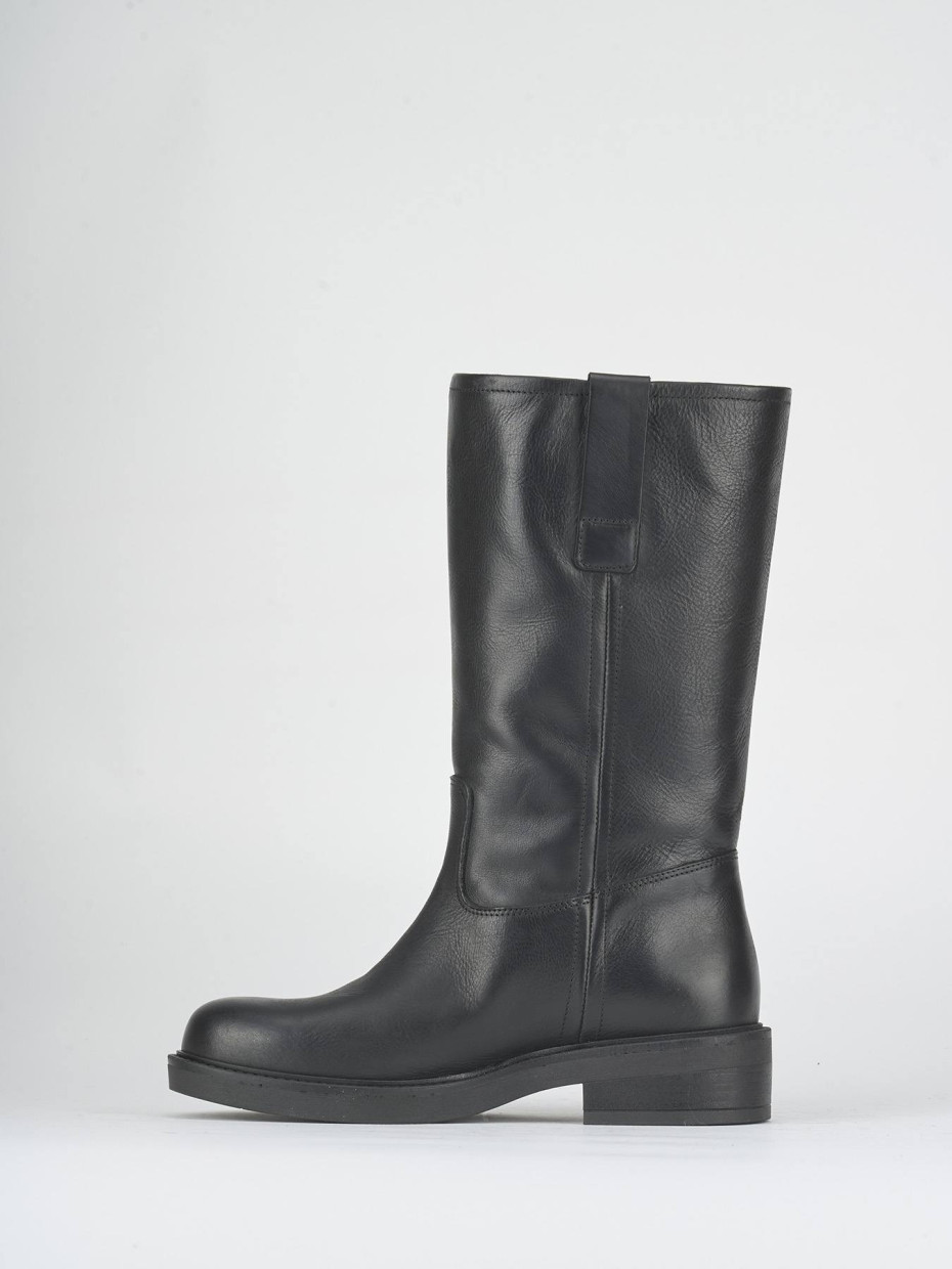 Botas de tacón bajo tacón 4 cm negro cuero