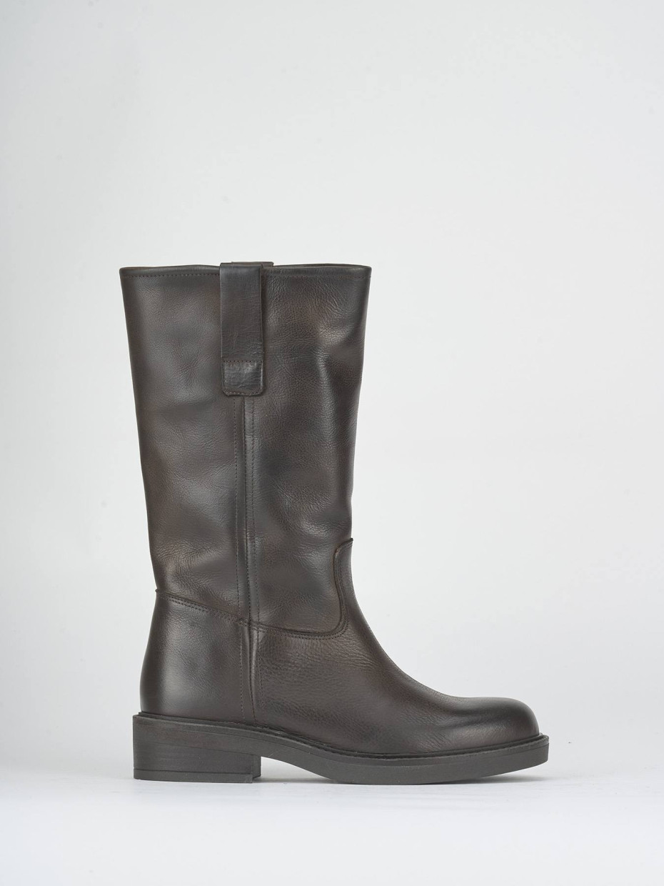 Low heel boots heel 4 cm dark brown leather