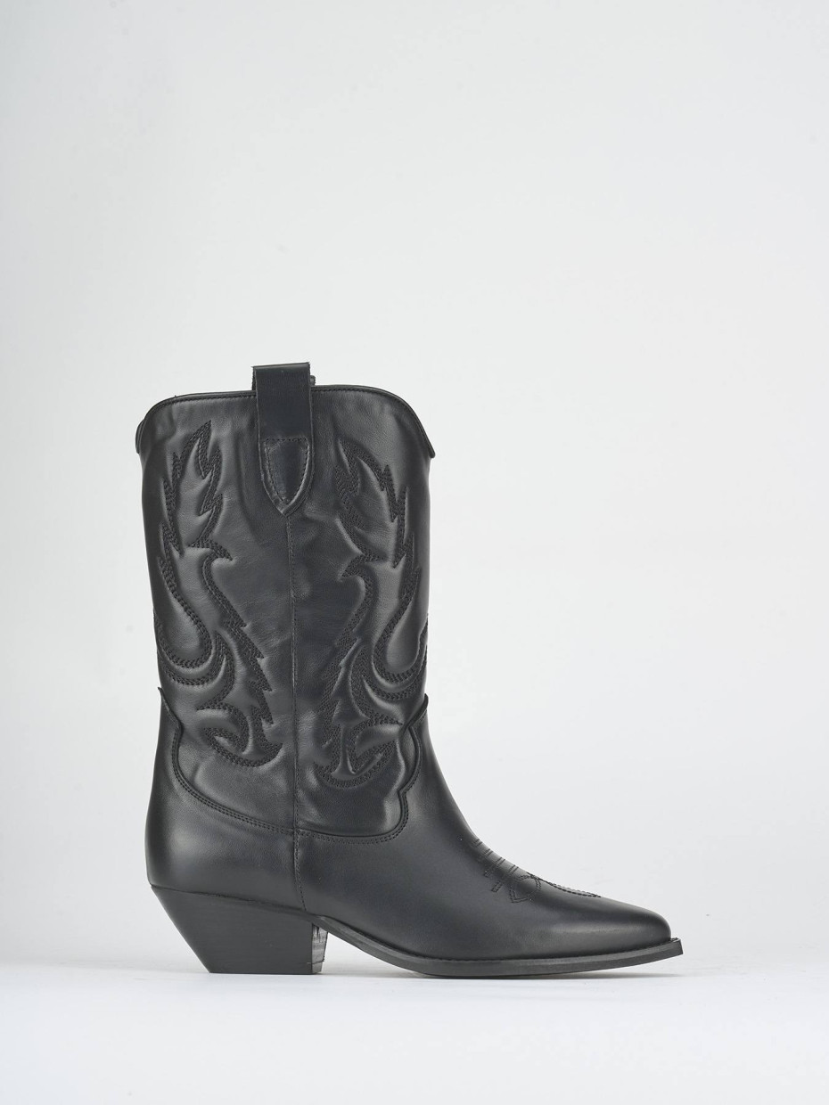 Stivali tacco 5cm pelle nero