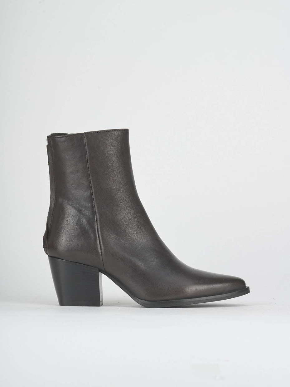 Botines de tacón alto tacón 6 cm marrón oscuro cuero