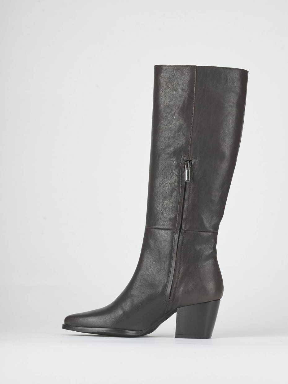 High heel boots heel 6 cm dark brown leather