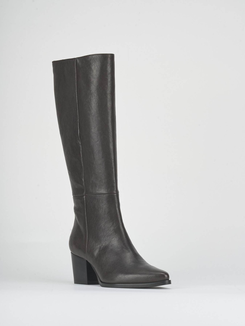 High heel boots heel 6 cm dark brown leather