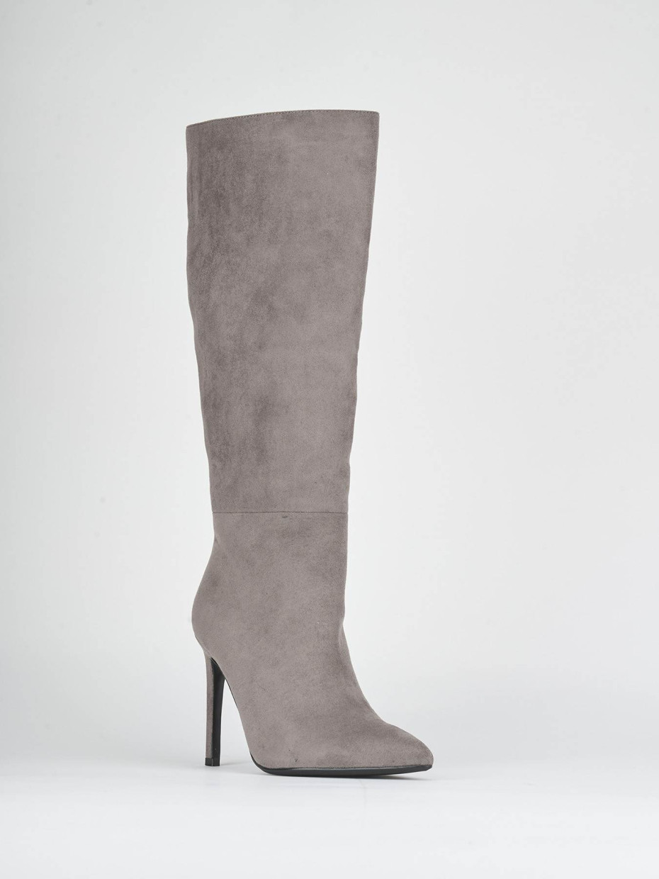 Stivali tacco 10cm camoscio grigio