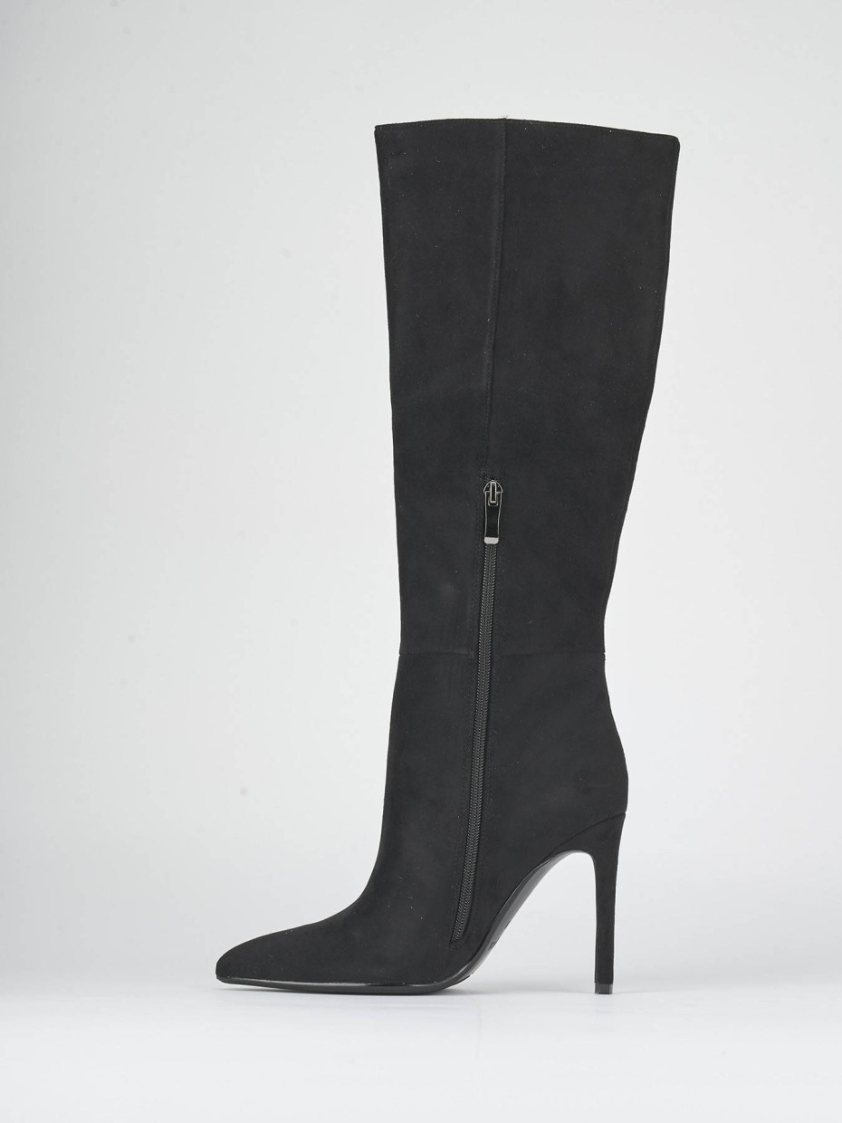 Stivali tacco 10cm camoscio nero