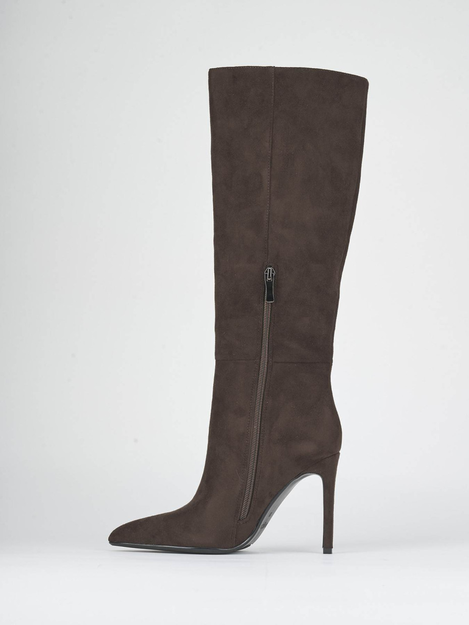 High heel boots heel 10 cm dark brown suede