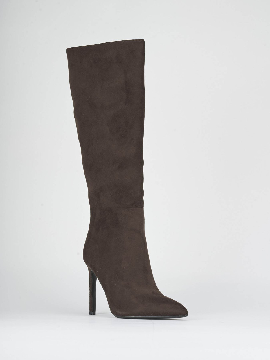 High heel boots heel 10 cm dark brown suede