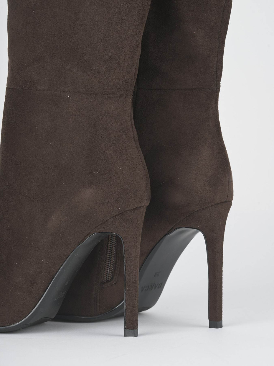 High heel boots heel 10 cm dark brown suede