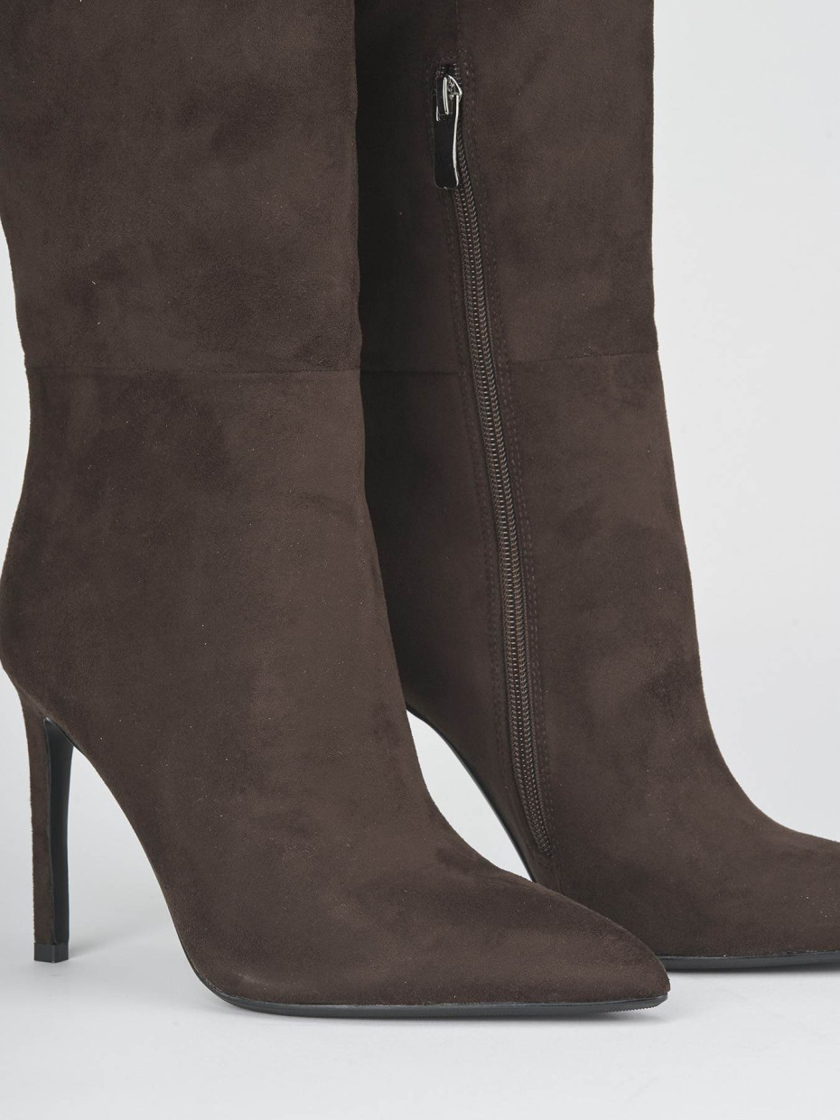 High heel boots heel 10 cm dark brown suede