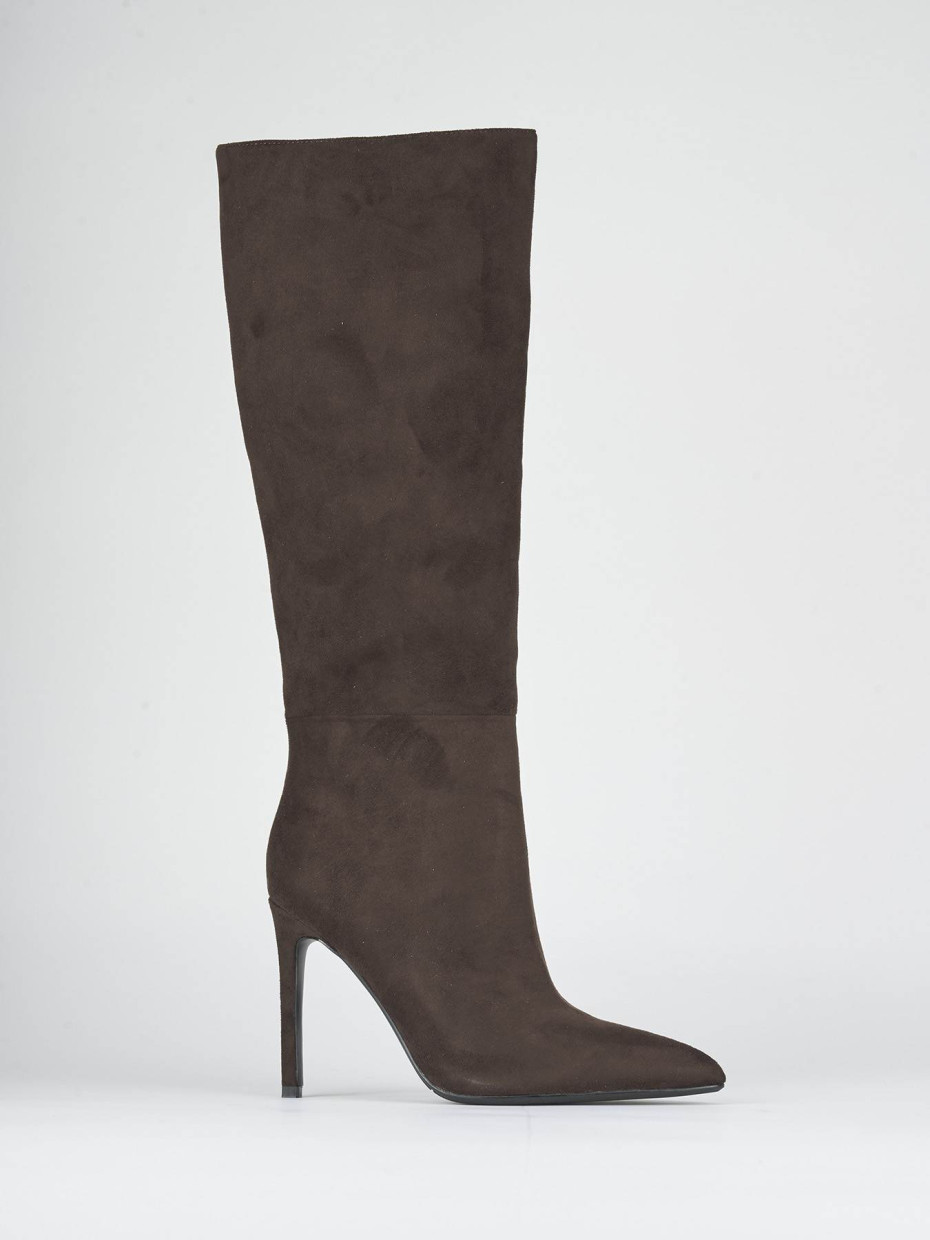 High heel boots heel 10 cm dark brown suede