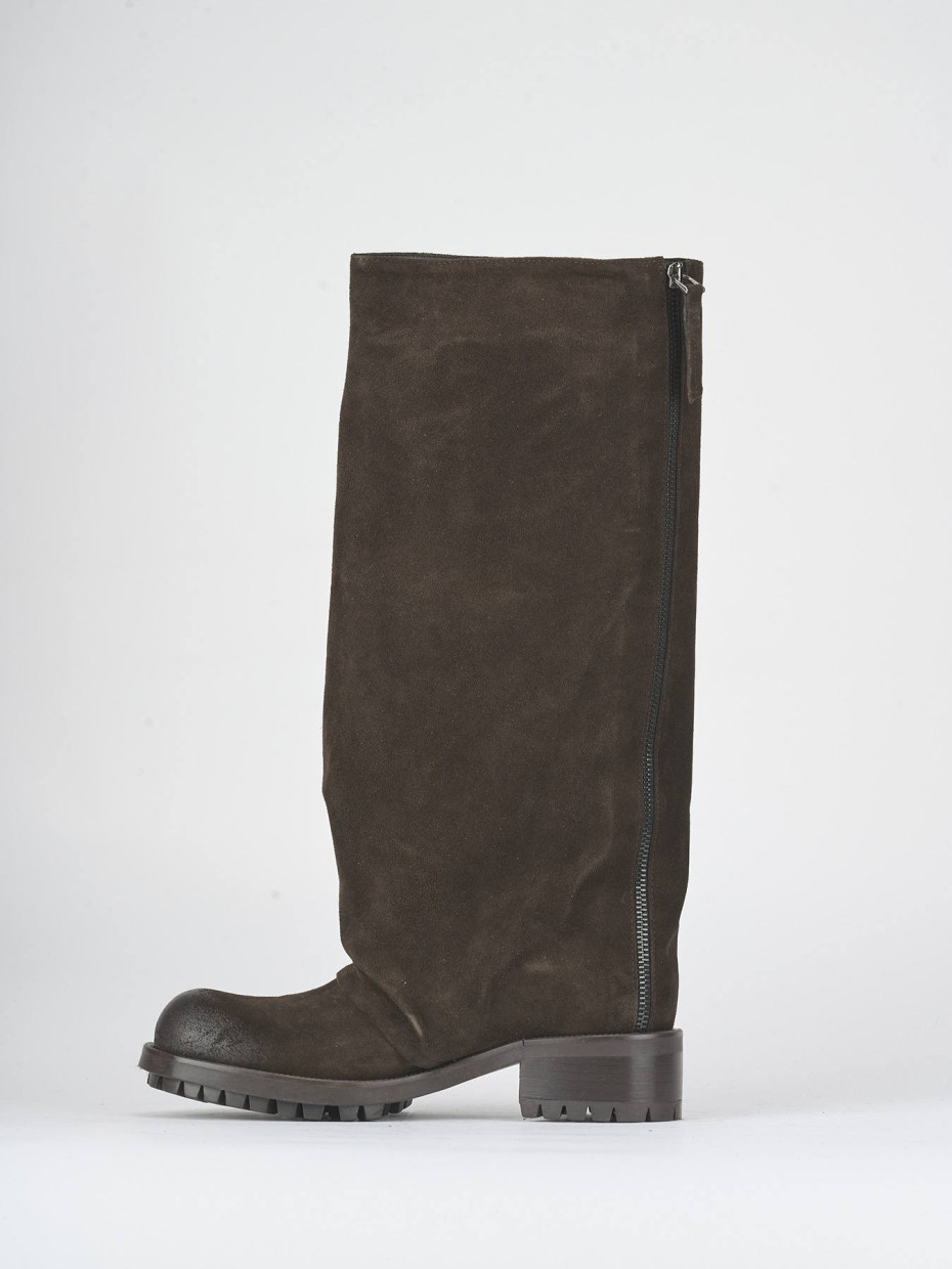 Low heel boots heel 4 cm dark brown suede