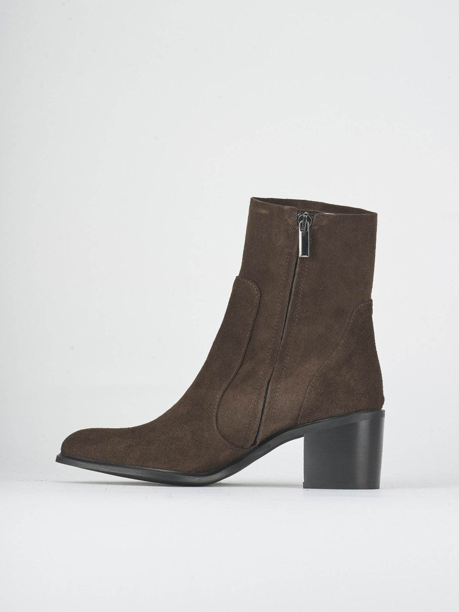 High heel ankle boots heel 6 cm dark brown suede