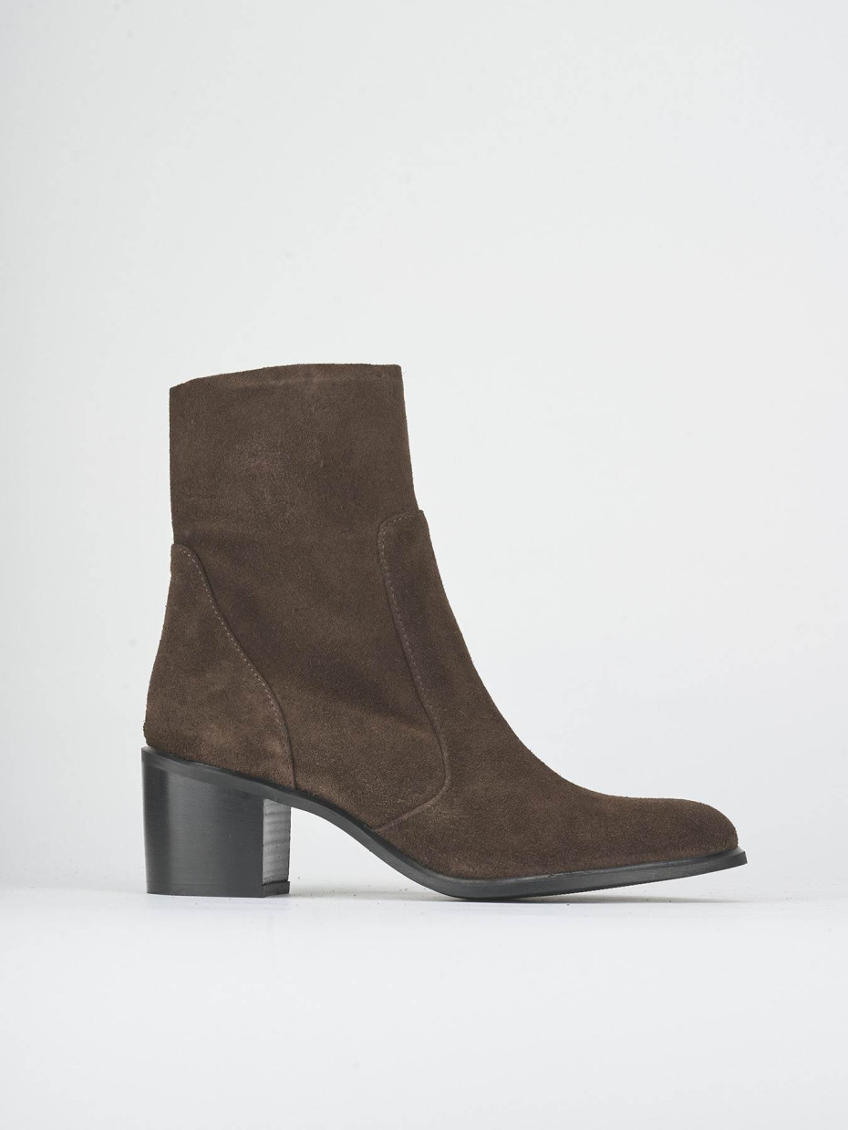 High heel ankle boots heel 6 cm dark brown suede