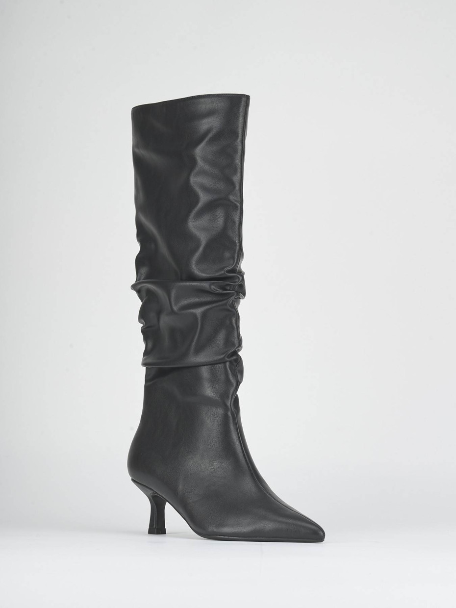 High heel boots heel 5 cm black leather