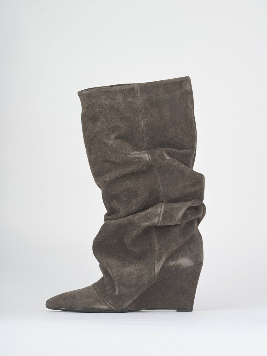 High heel boots heel 7 cm grey suede