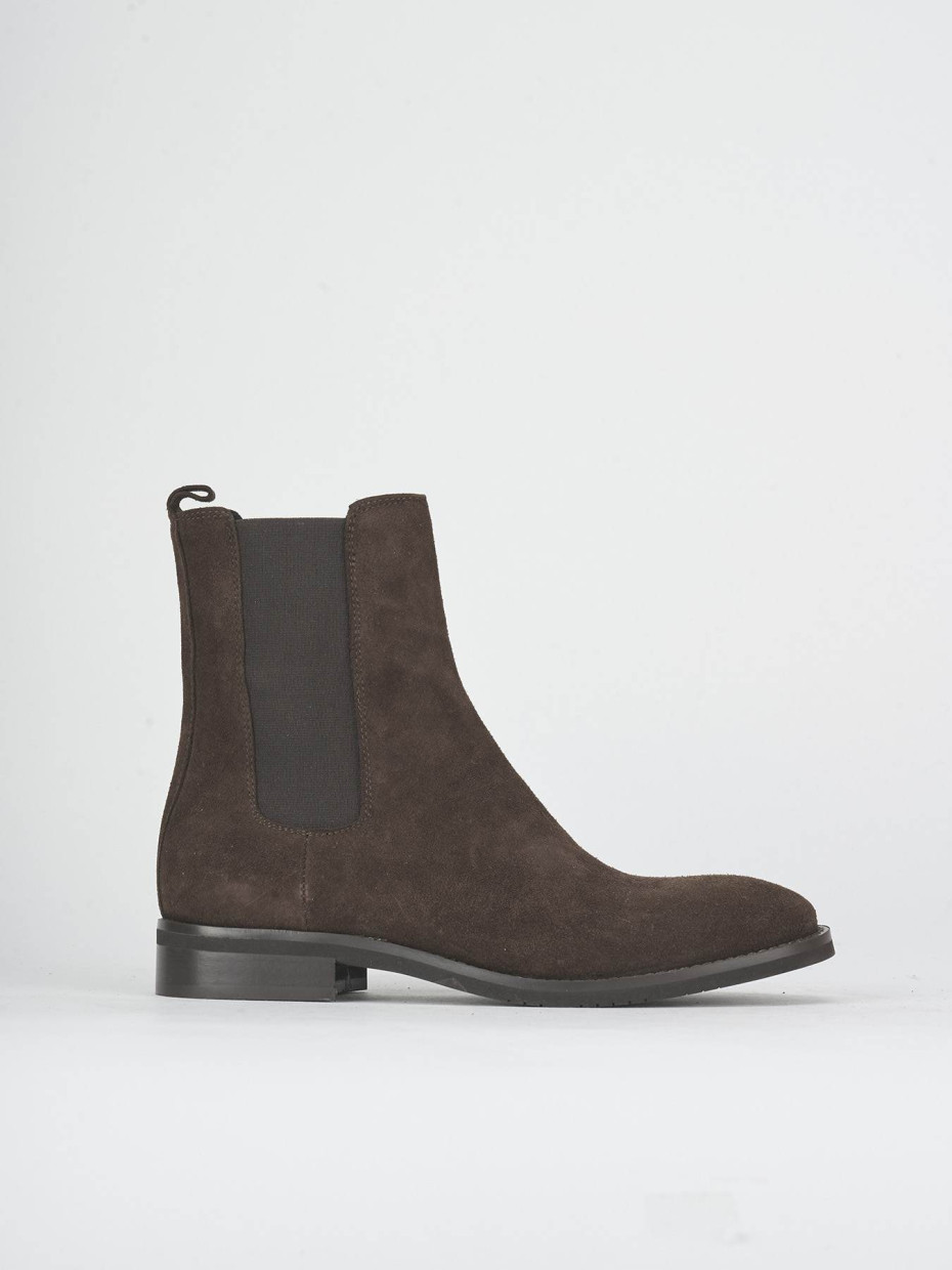 Botines de tacón bajo tacón 2 cm marrón oscuro ante