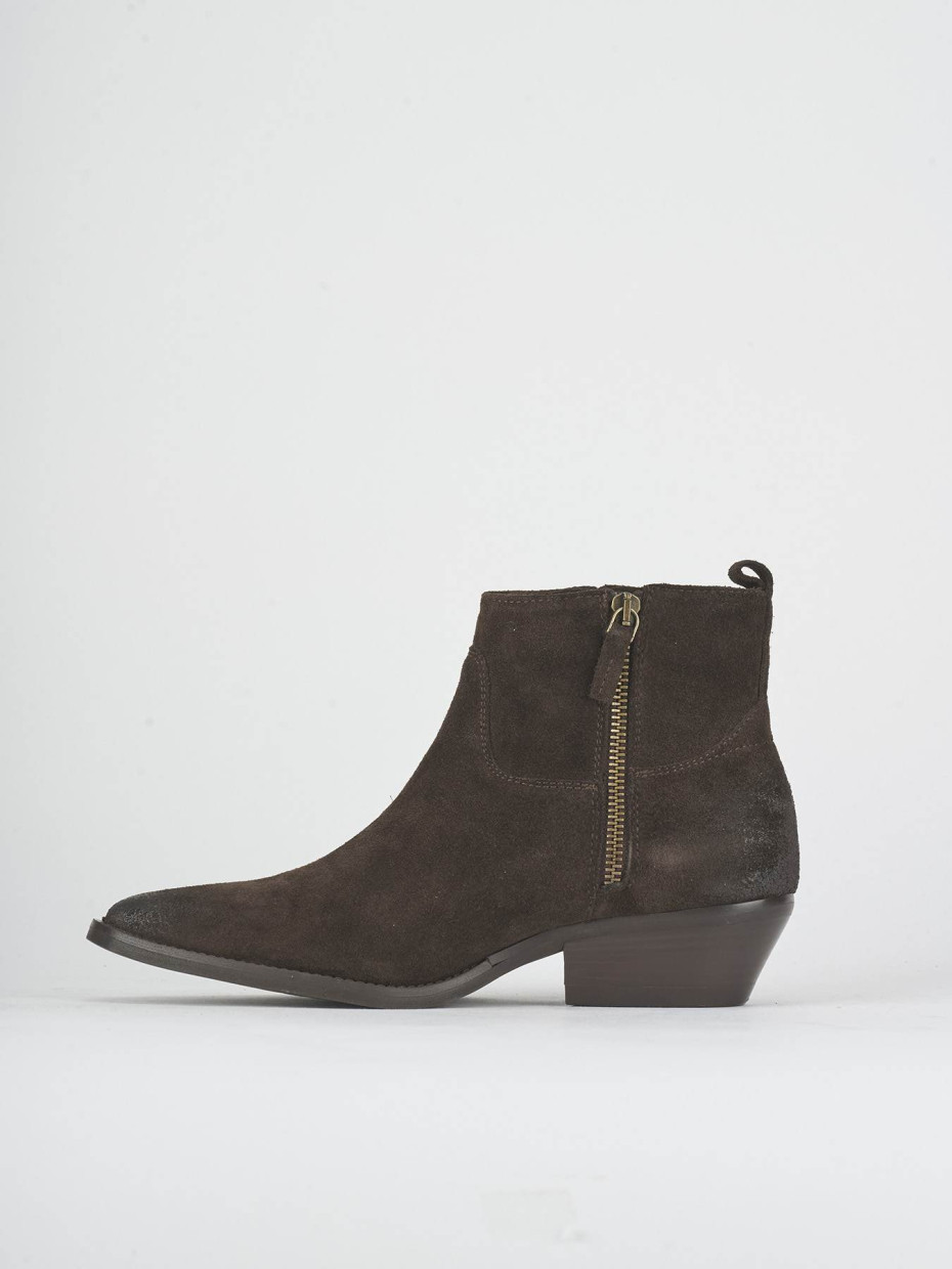 Botines de tacón bajo tacón 4 cm marrón oscuro ante