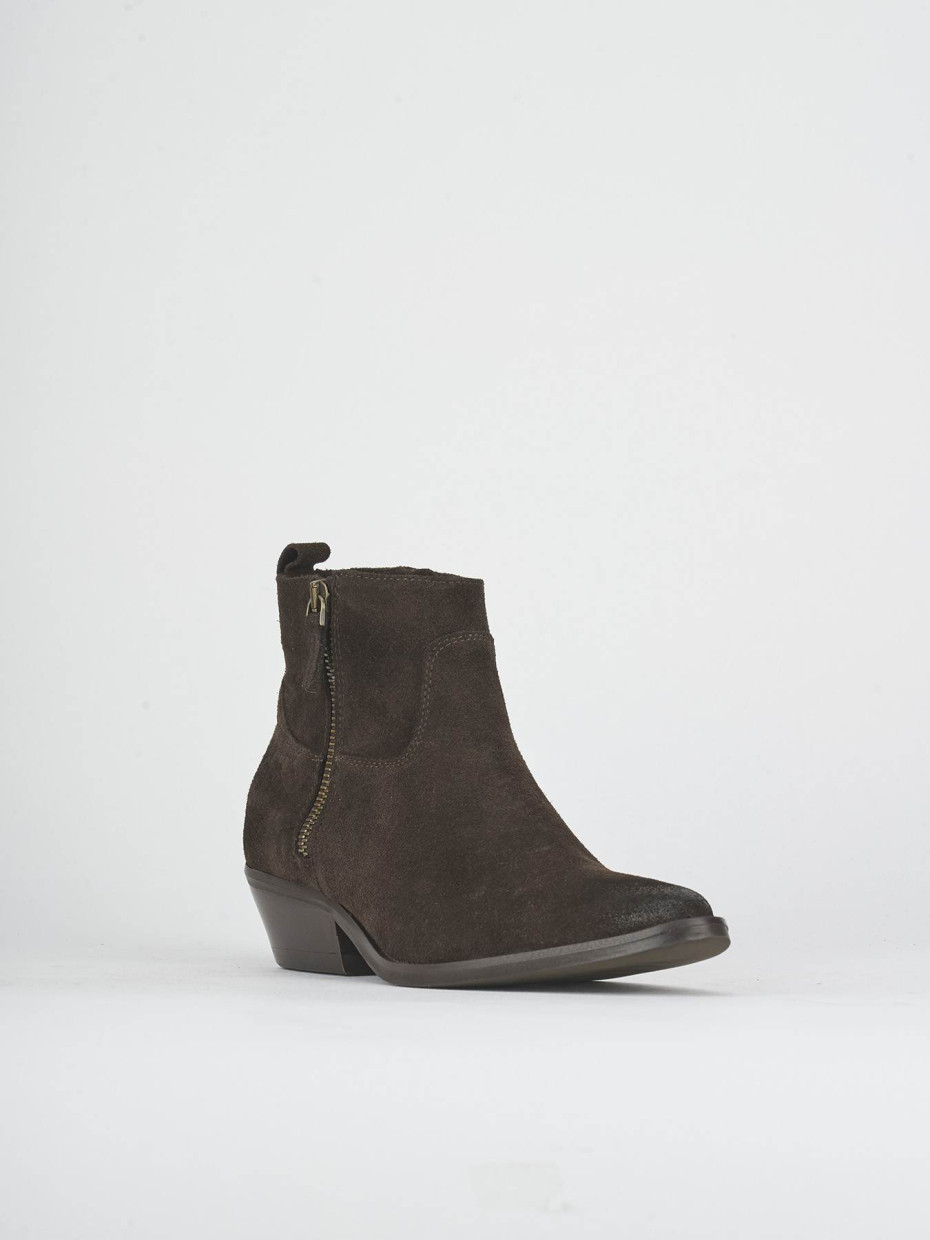 Botines de tacón bajo tacón 4 cm marrón oscuro ante