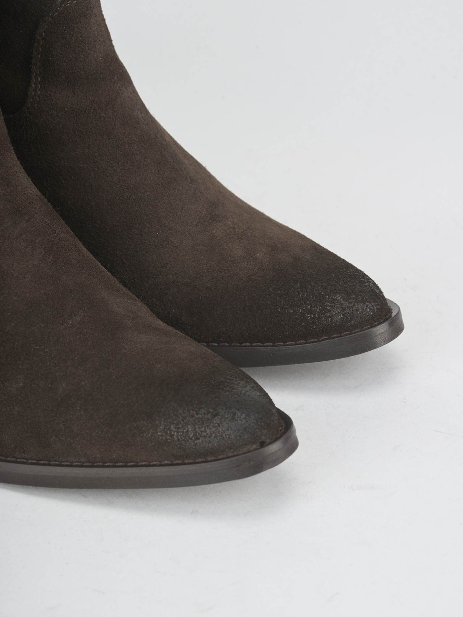 Botines de tacón bajo tacón 4 cm marrón oscuro ante