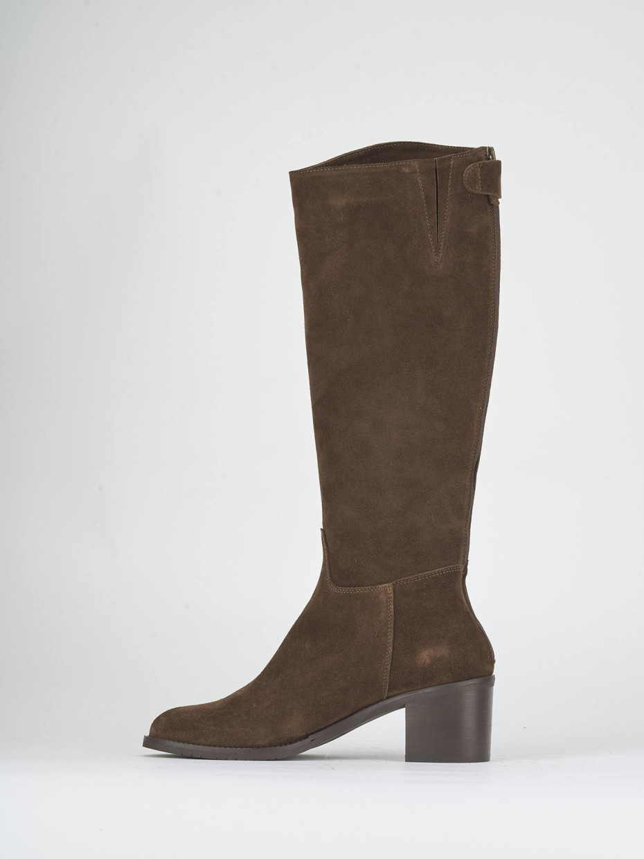 Stivali tacco 5cm camoscio marrone