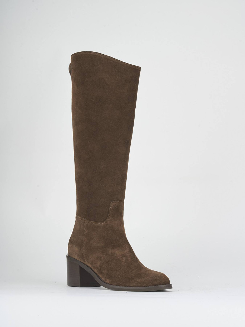 Stivali tacco 5cm camoscio marrone
