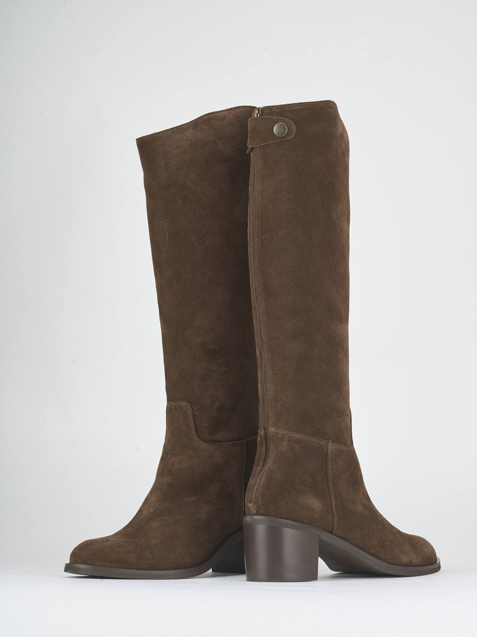 Stivali tacco 5cm camoscio marrone
