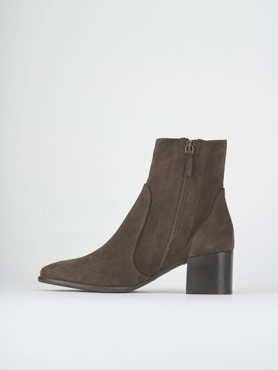 High heel ankle boots heel 5 cm dark brown suede