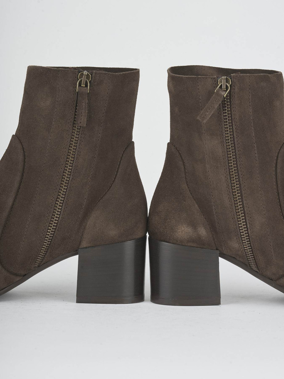 High heel ankle boots heel 5 cm dark brown suede