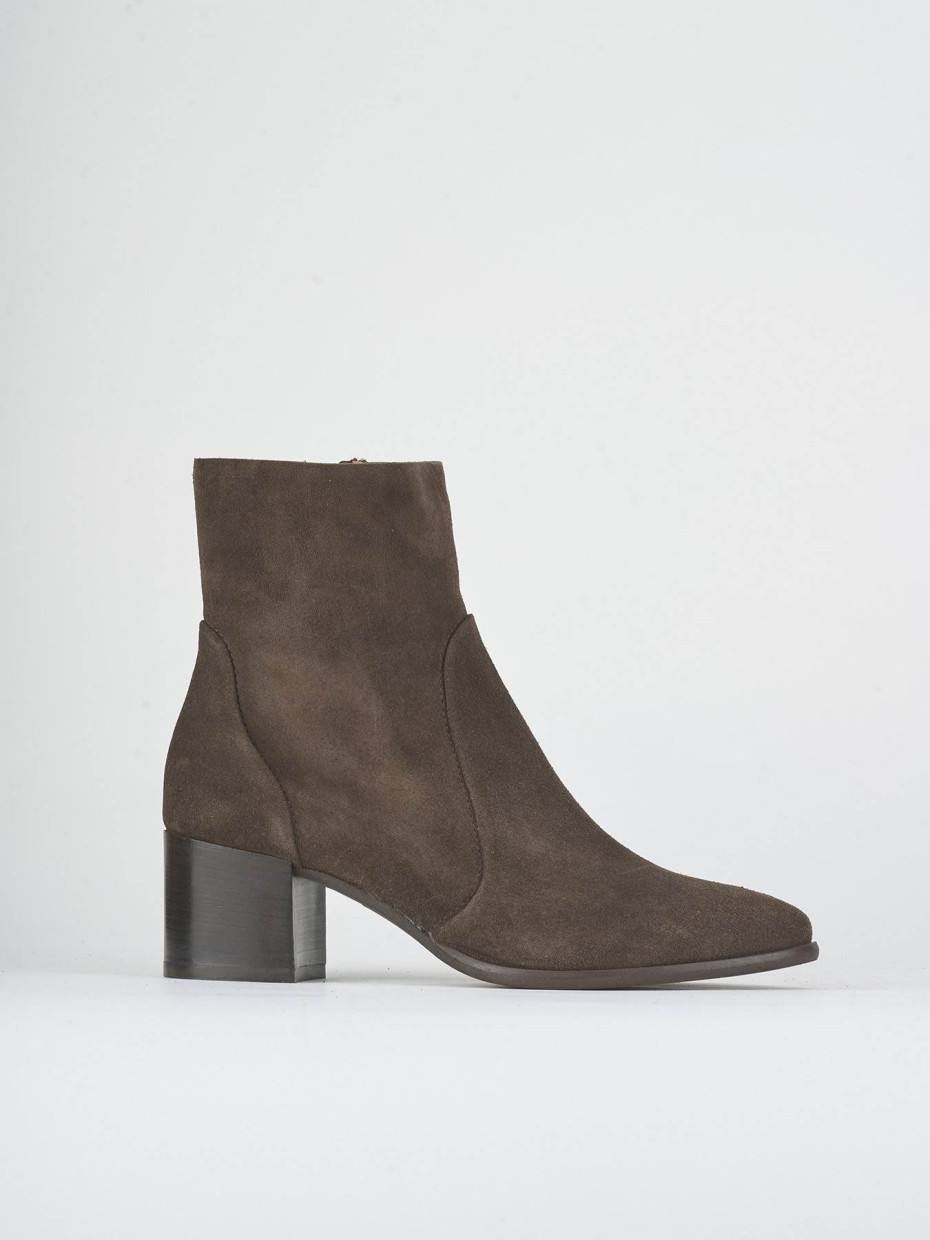 High heel ankle boots heel 5 cm dark brown suede