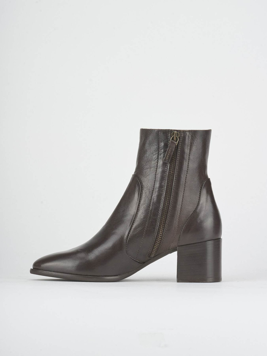 High heel ankle boots heel 5 cm dark brown leather