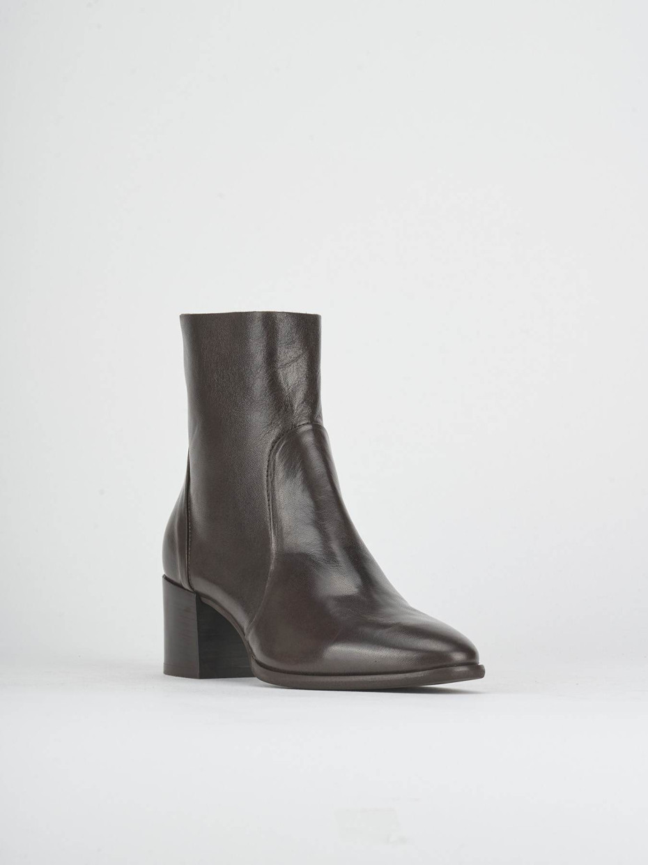 High heel ankle boots heel 5 cm dark brown leather