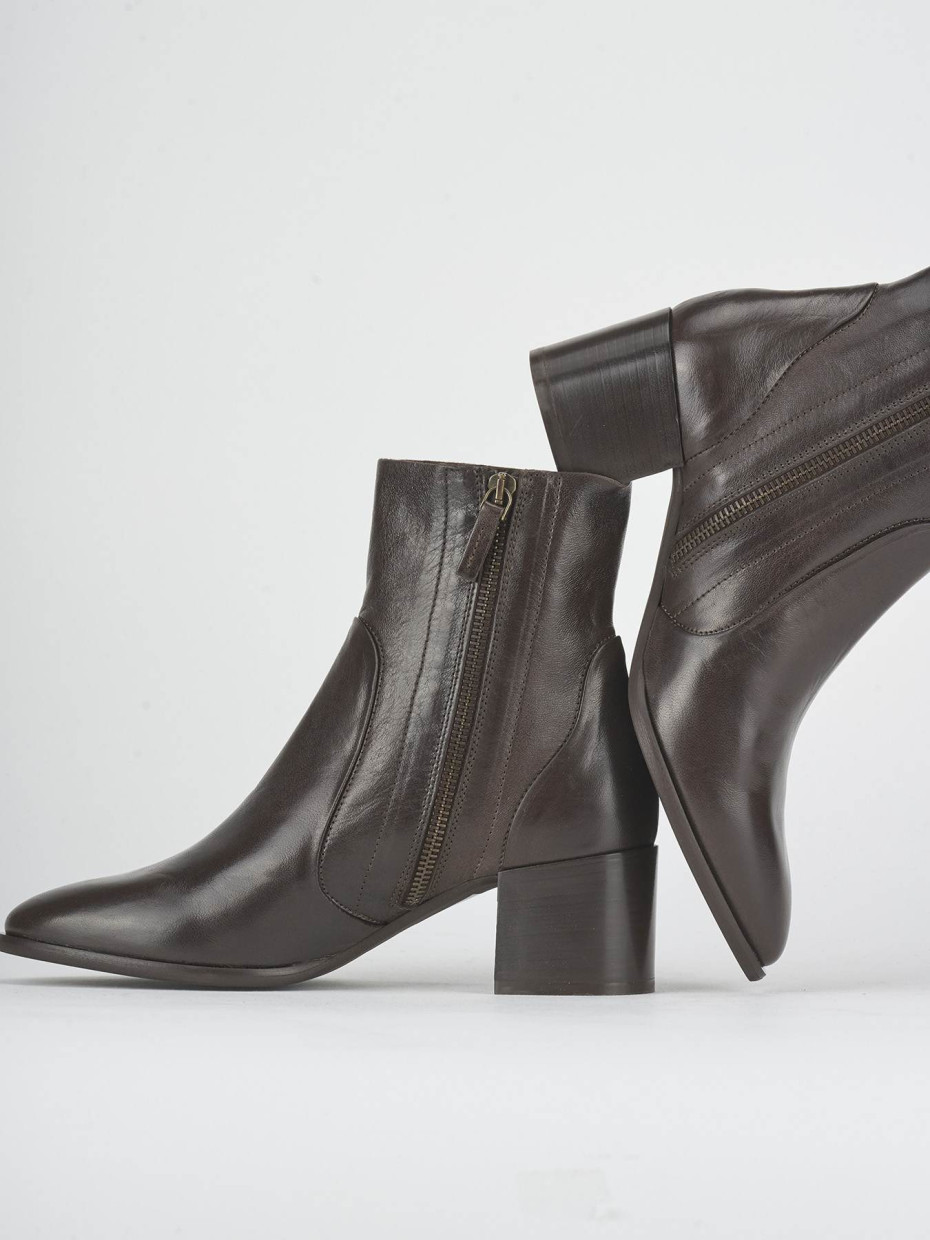 High heel ankle boots heel 5 cm dark brown leather