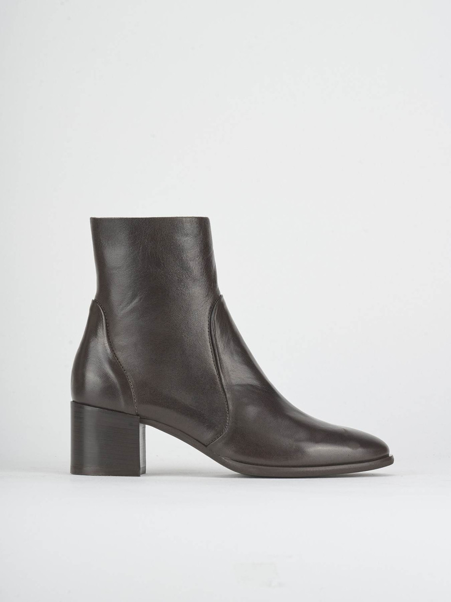 High heel ankle boots heel 5 cm dark brown leather