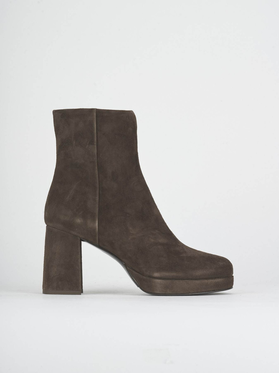 High heel ankle boots heel 7 cm dark brown suede
