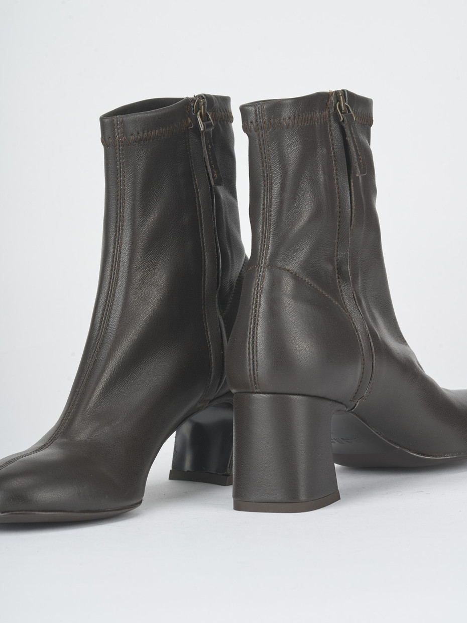 High heel ankle boots heel 5 cm dark brown leather
