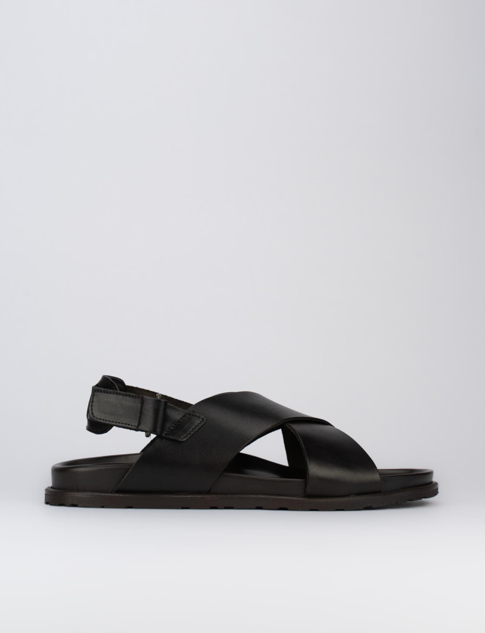 Sandali tacón 1 cm marrón oscuro cuero
