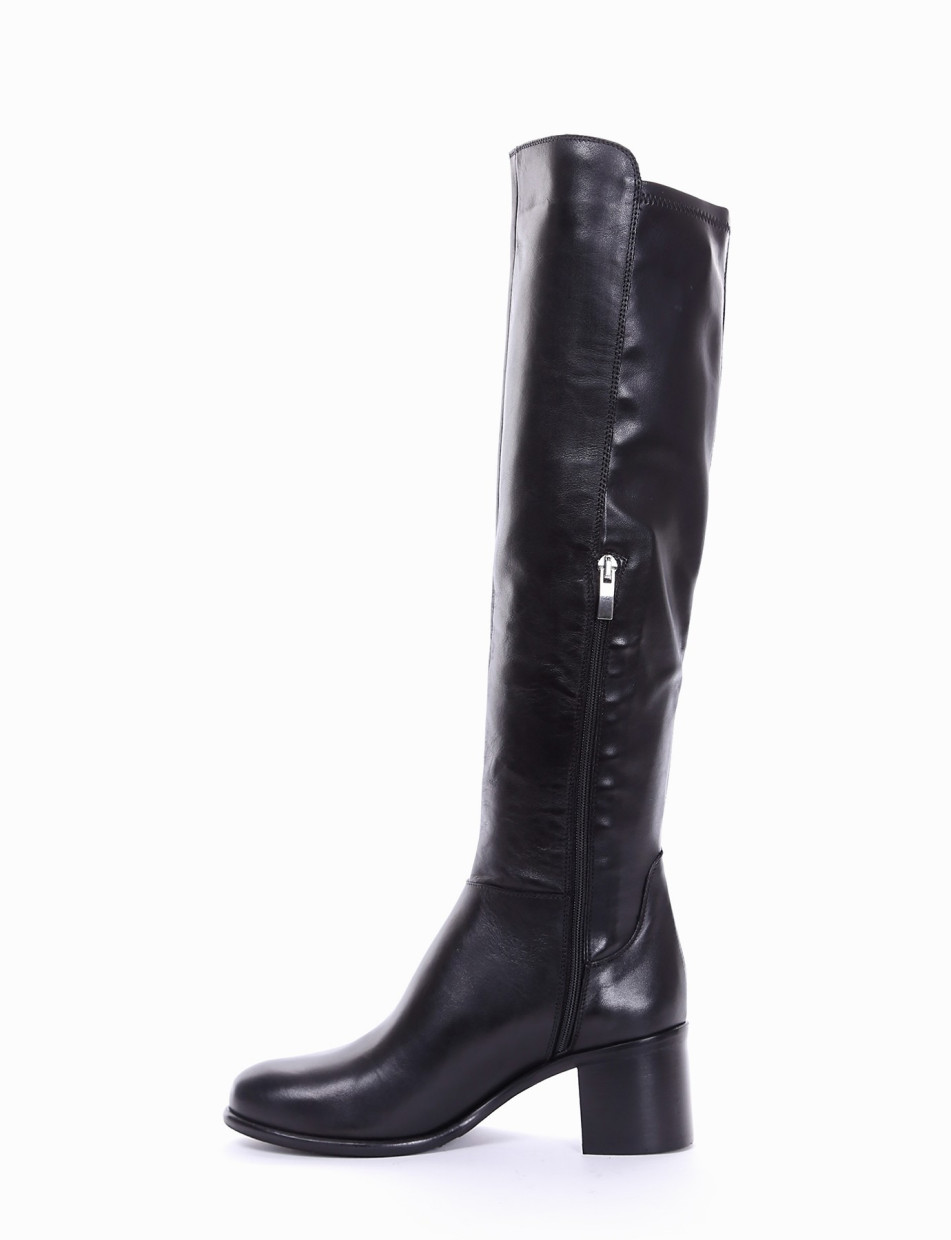 Botas de tacón alto tacón 5 cm negro cuero