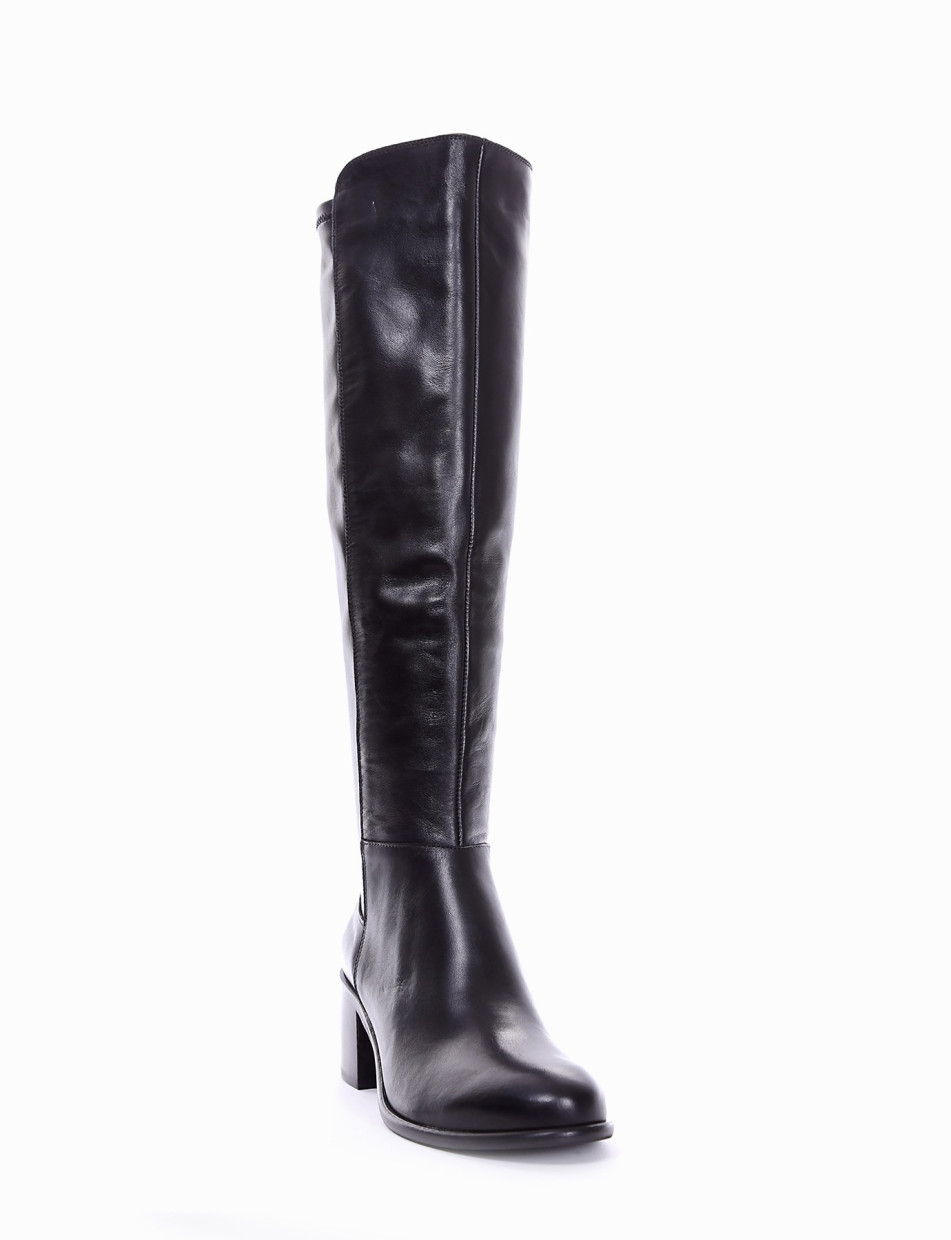 Botas de tacón alto tacón 5 cm negro cuero