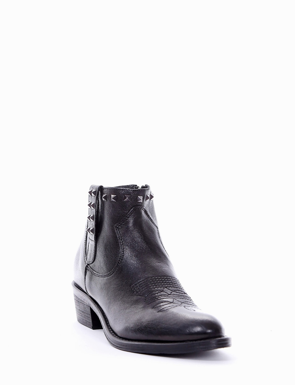 Botines de tacón bajo tacón 4 cm negro cuero