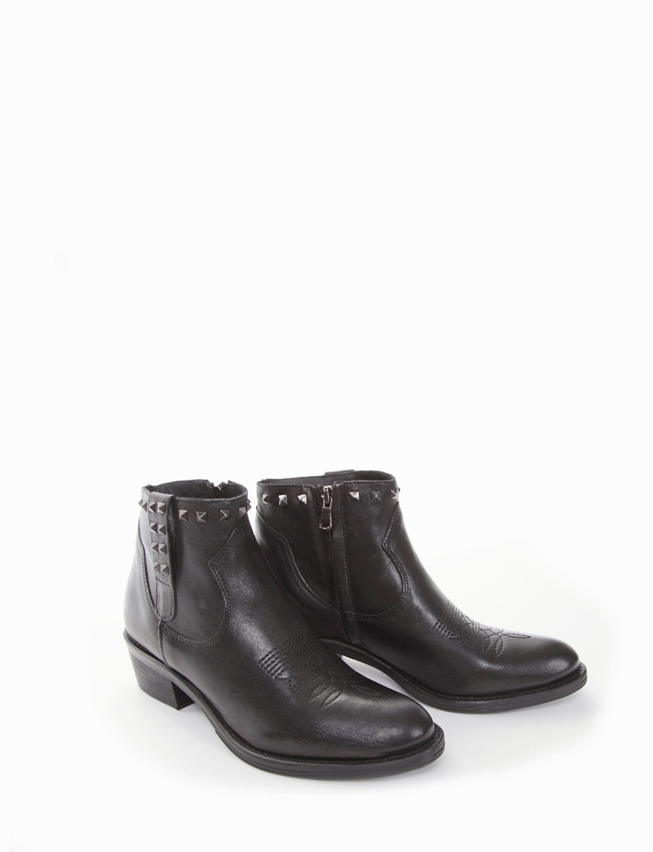 Botines de tacón bajo tacón 4 cm negro cuero