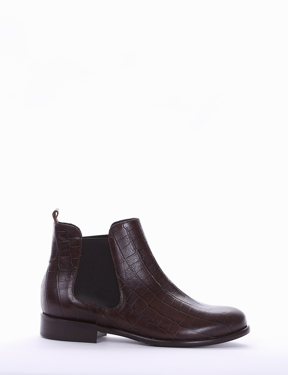 Botines de tacón bajo tacón 2 cm marrón oscuro efecto coco