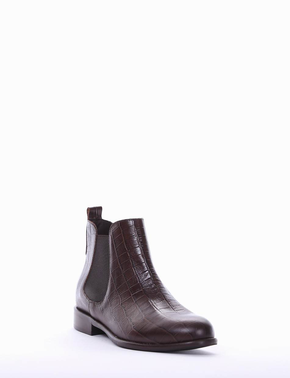 Botines de tacón bajo tacón 2 cm marrón oscuro efecto coco