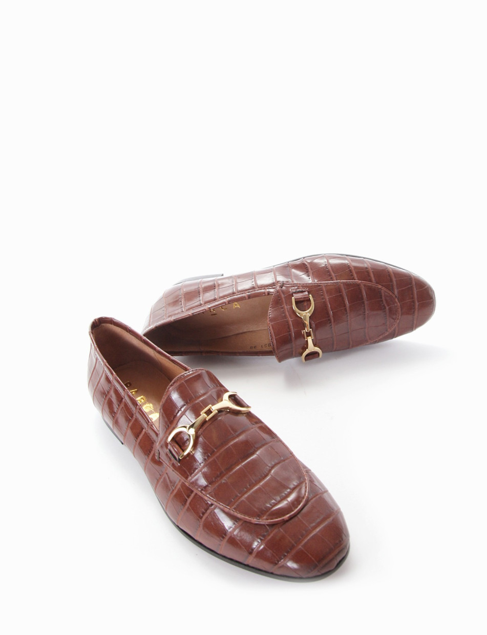 Mocasines tacón 1 cm marrón efecto coco
