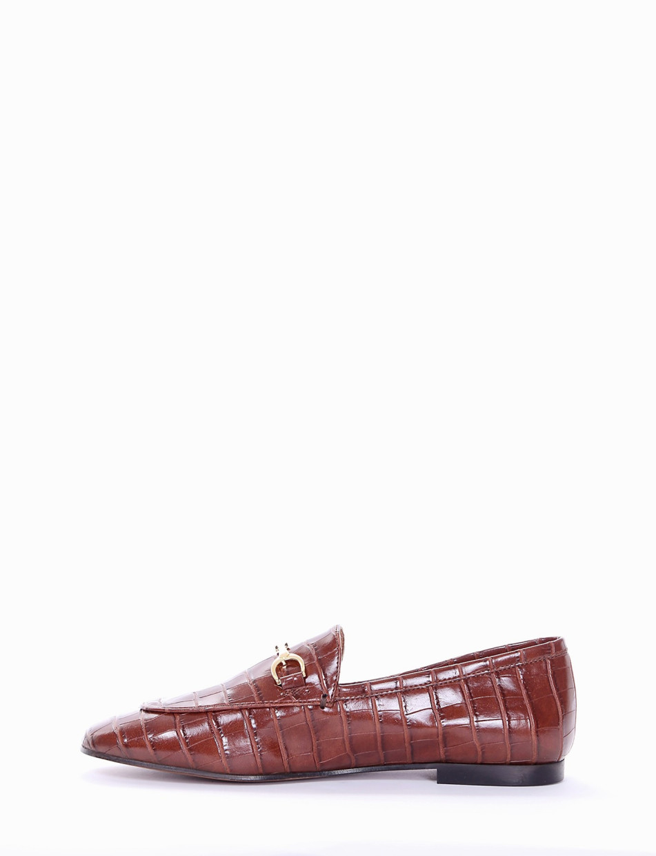 Mocasines tacón 1 cm marrón efecto coco