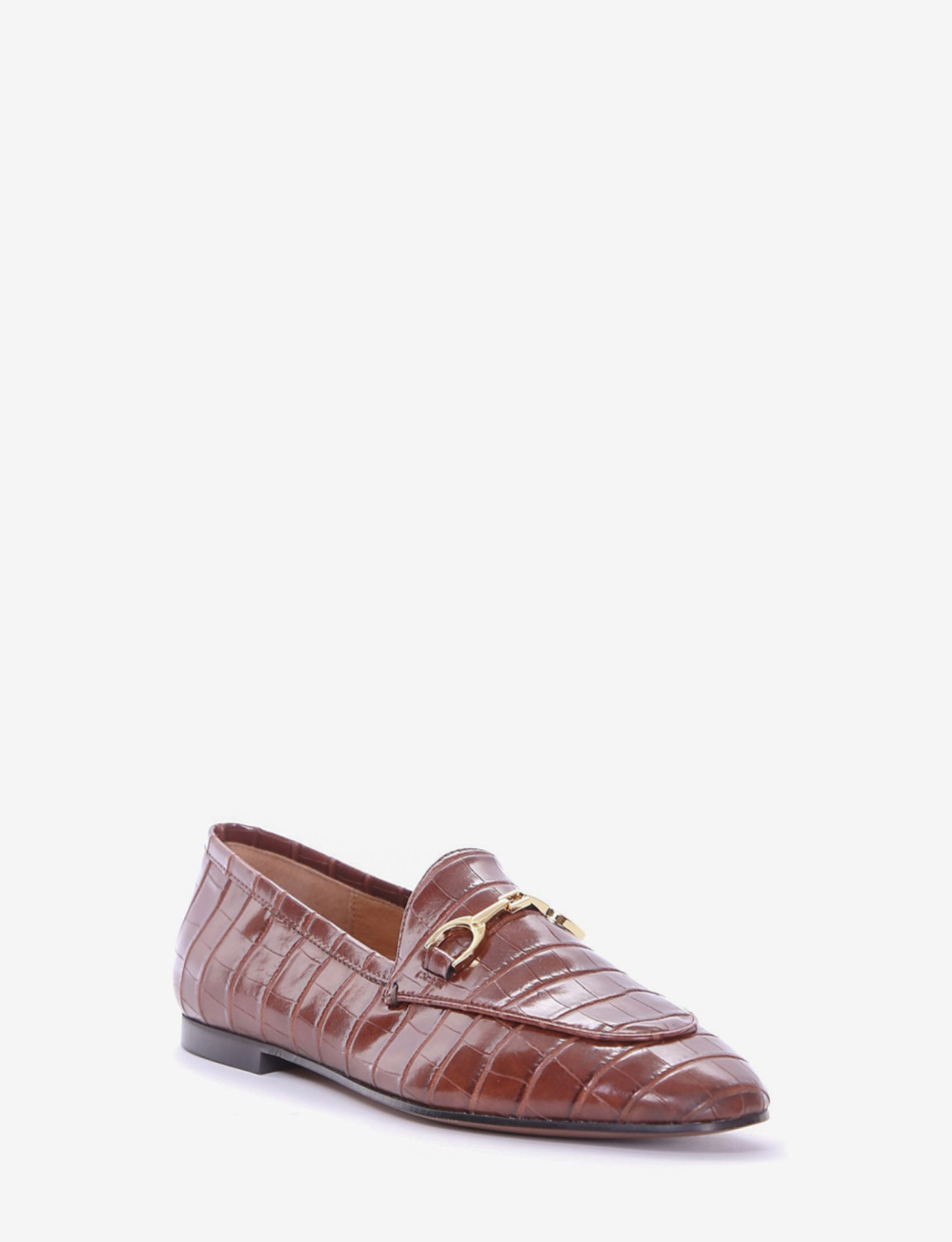 Mocasines tacón 1 cm marrón efecto coco