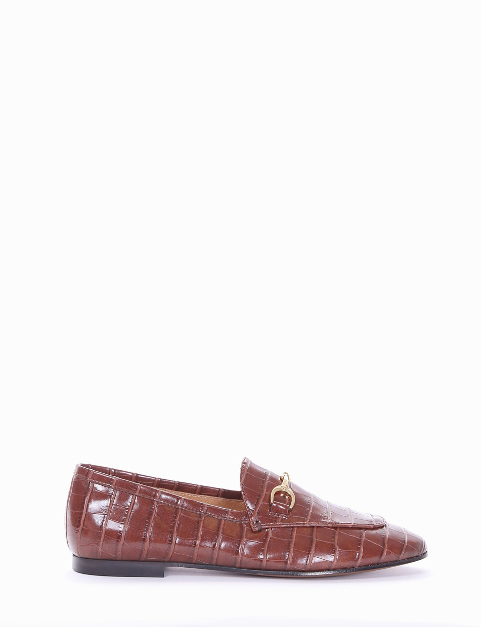 Mocasines tacón 1 cm marrón efecto coco